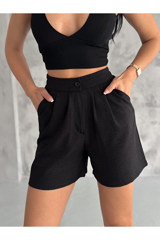 Kadın Şehir Boy Keten Şort - 4