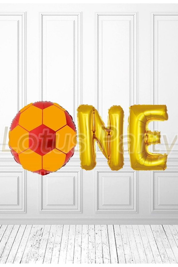 One Text Foil - Yellow Red Football Collective One Text Balloon Birthday Party Set 1 Year Old Foil Set