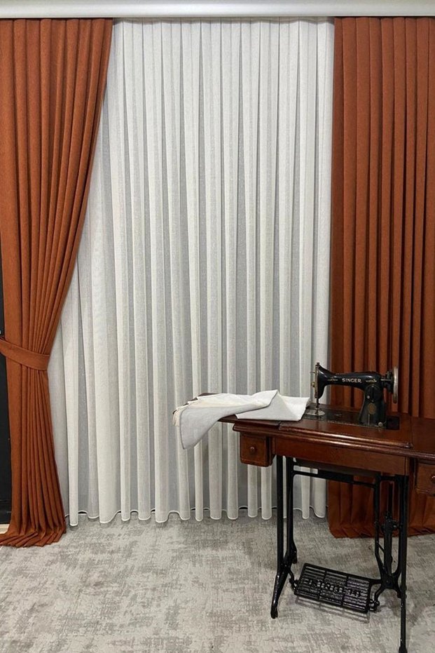 Linen Background Curtain 1 Piece 80 Cm Single Wing 1 X 2.5 Pleat Tile Orange Color (Renso Gift)