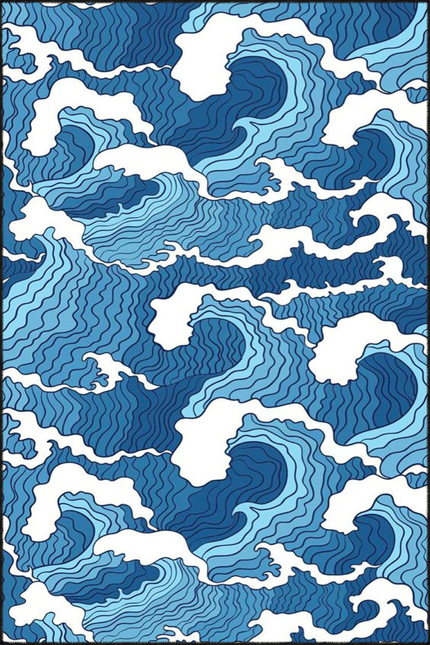 Derya Sea Wavy Pattern Woven Base Carpet and Washable Carpet Miravip10483