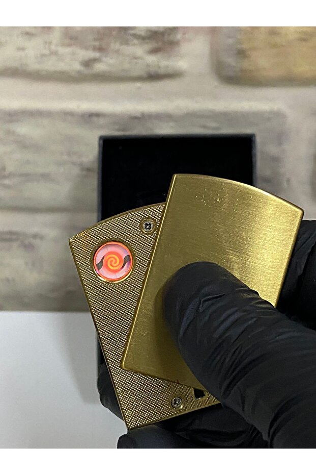 Usb Şarjlı Elektrikli Sarı Gold Kişiye Özel Çakmak - 6