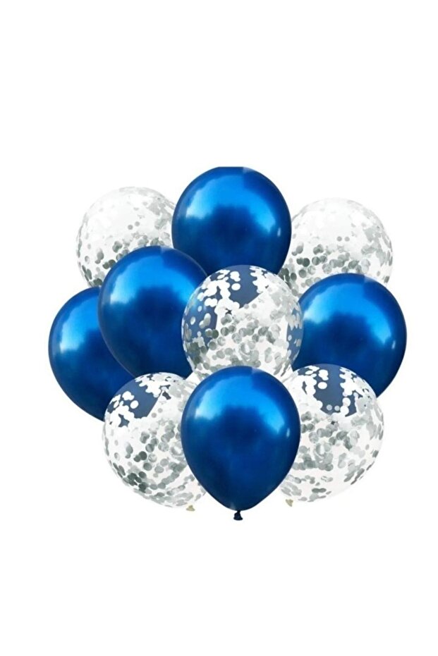 Dark Blue Silver Confetti Balloon 10 Pieces