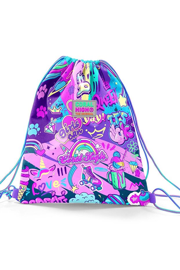 Graffiti Patterned Drawstring Drawstring Children's Backpack - 12648 - 3