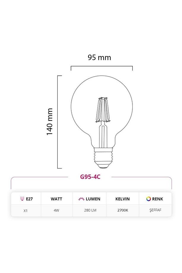 4W 220V E27 G95 Rustik LED Ampul G95-4C 2'li Paket - 3