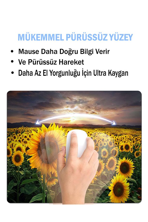 Mause Pad ve Bardak Altlığı Takımı . Ayçiçeği Desenli (Fare)Mause Pad ve Bardak Altlığı - 4