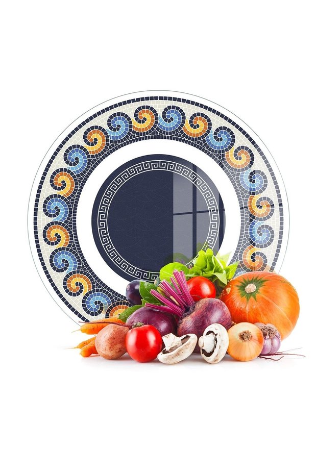 Round Glass Cutting Board with Colorful Geometric Patterned , 30x30 cm
