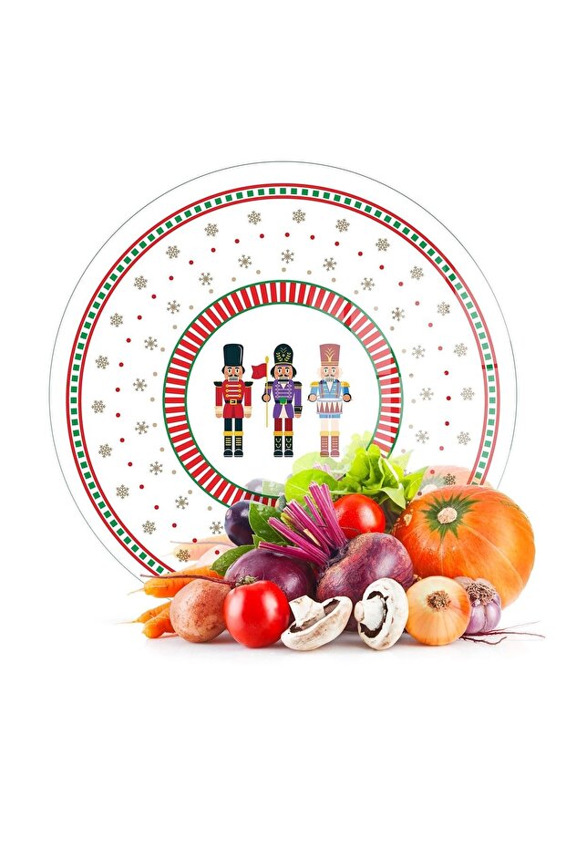 Glass Cutting Board Round Christmas Nutcracker Patterned 30X30 cm