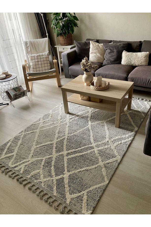 Carpetde Yeni Nesil Random Yumuşak Sık Bukle Dokuma Microfiber Gri Halı - 1