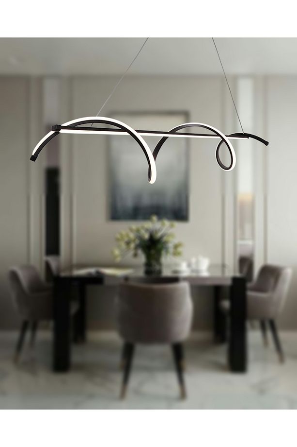 TT038-SY TT Aydınlatma Kıvrımlı Masa Üstü Modeli Siyah (3 Renk Işık Modüllü ) Led Avize - 2