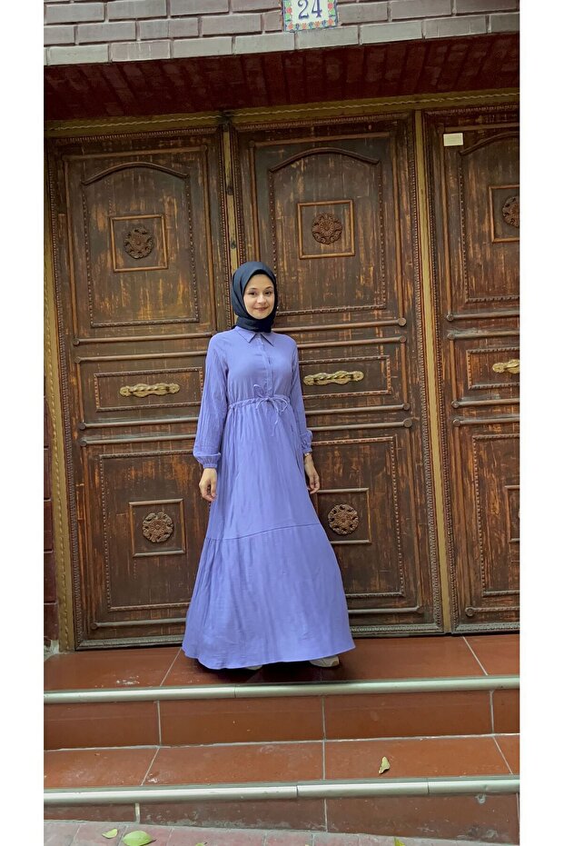 Beli Tünelli Düğmeli Elbise - 8