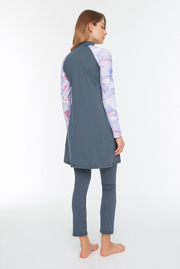 Szürke, hosszú ujjú szörfözési teljesítményű 3 részes fürdőruha szett TCTSS22CF0021 - 3