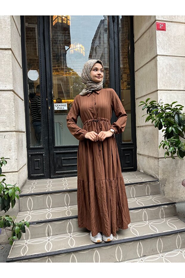 Beli Tünelli Düğmeli Elbise - 5