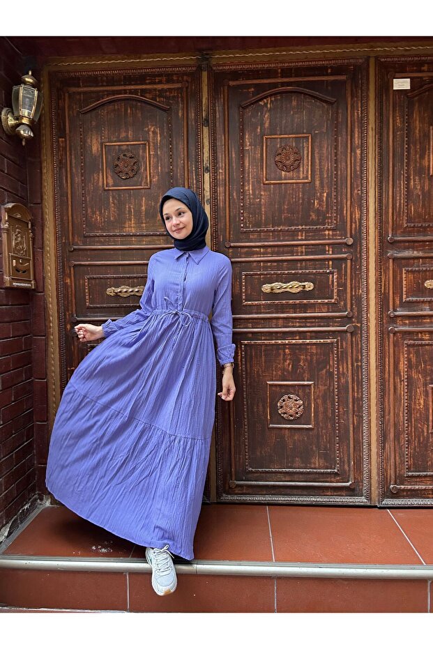 Beli Tünelli Düğmeli Elbise - 3