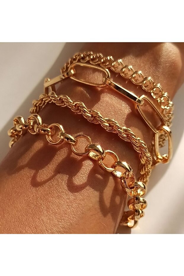 Women's Gold Color Italian Chain Combination Bracelet