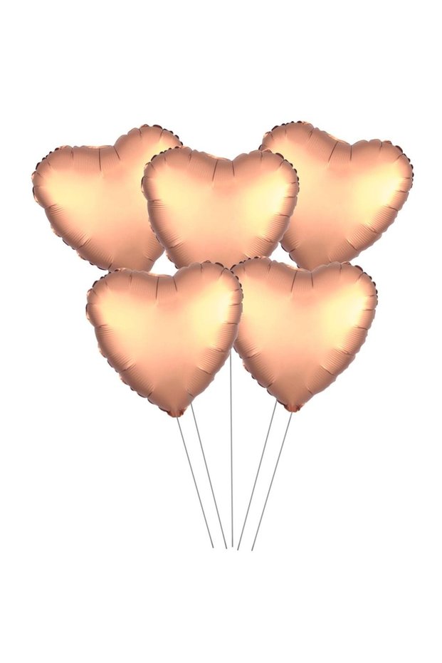 5-Piece Rose Gold Heart Balloon - Heart Foil Balloon - 15"(38 CM) 5-Piece Heart Balloon - Balloon Set - Balloon Set