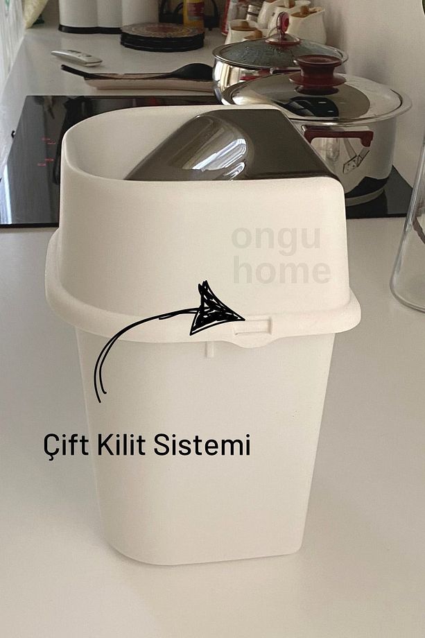 Hassas Kapaklı Çöp Kovası Tezgah Üstü Kovası Mutfak Banyo Ofis ( 3lt ) - 3
