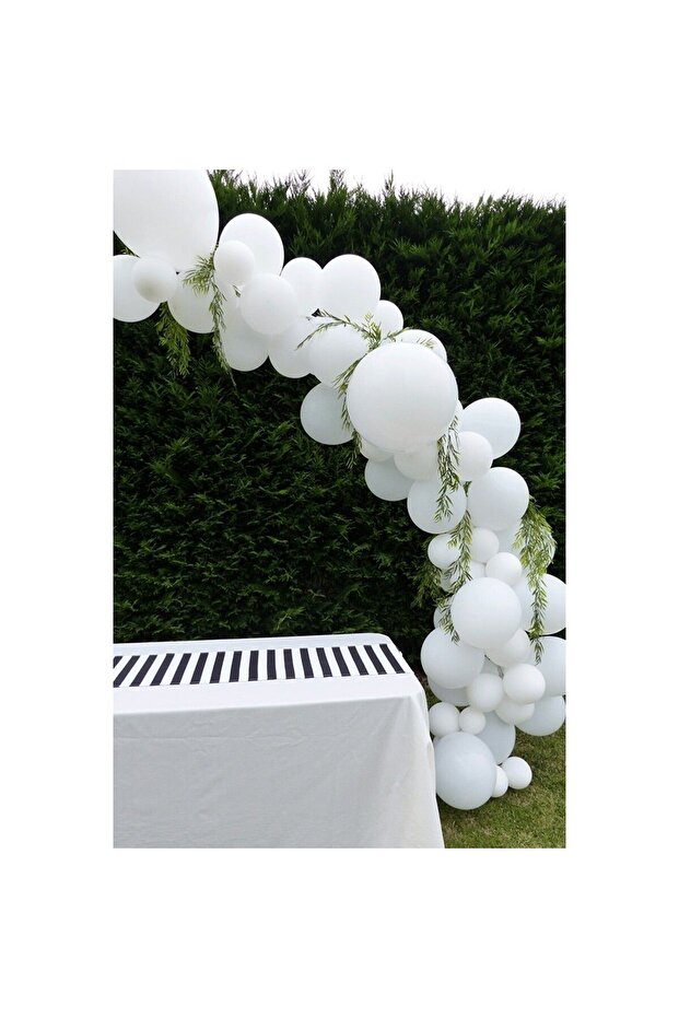 50 Pieces White Pastel Chain Balloon Set + 5 m Balloon Chain Set - Birthday Balloon Set - Concept
