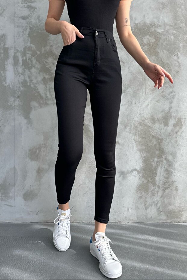 Women's Slim-Leg Shaping Stretch Fabric Black Trousers