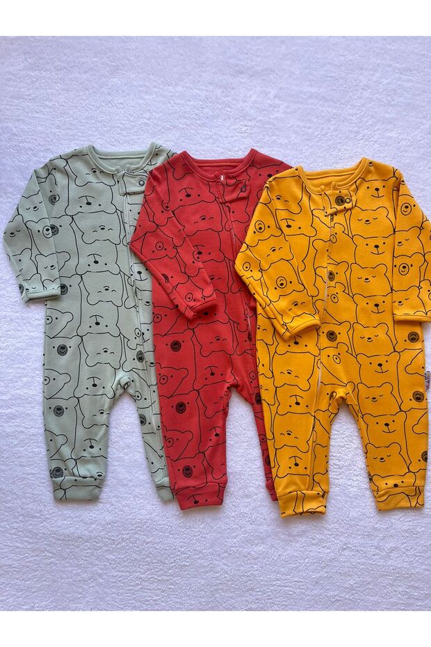 Colorful Printed Zippered Unisex Baby 3-Piece Jumpsuit 9-12-18 Months