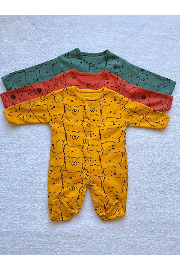 Colorful Printed Unisex 3-Piece Baby Rompers with Booties 0-3/3-6/6-9 Months
