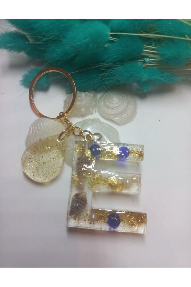 Handmade Epoxy Letter E Keychain - 1