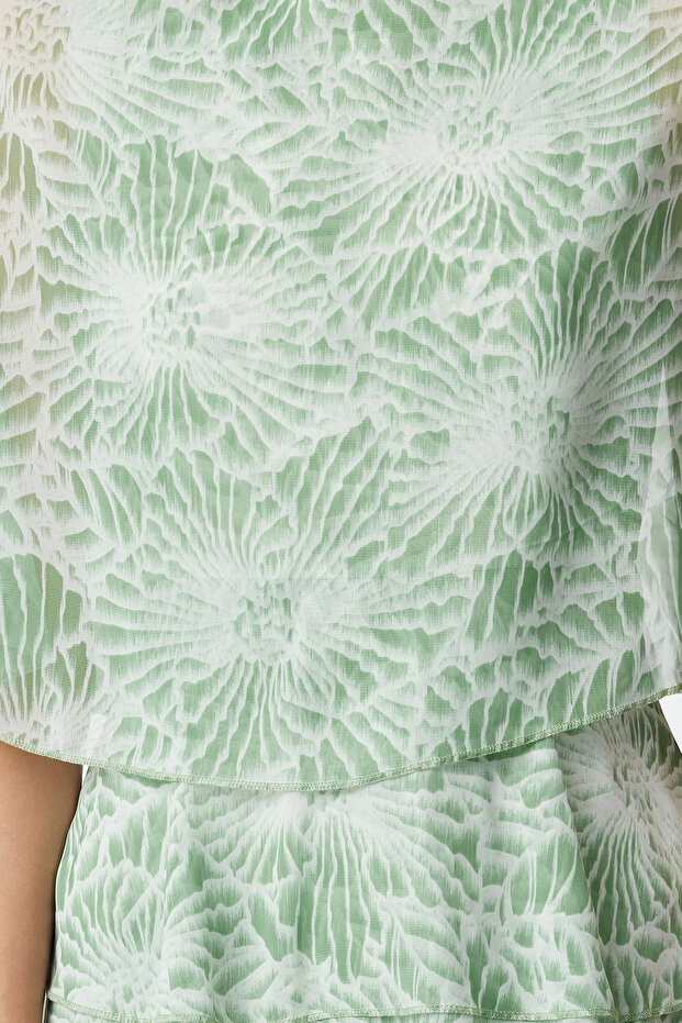 Zöld virágos szoknya réteges sifon szőtt estélyi ruha TCTSS24DB00007 - 3