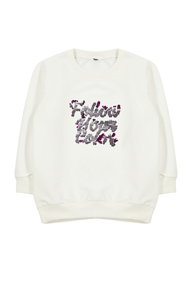 Ekru*002 Kız Çocuk Mevsimlik-İnce Slogan Desenli Örme Sweatshirt TKDAW25SW00001 - 1
