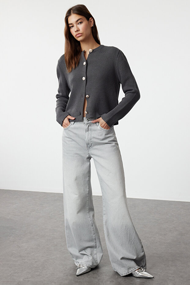 Kardigan z dzianiny antracytowej - wygląd kurtki, Twoaw24Hi00090 - 2