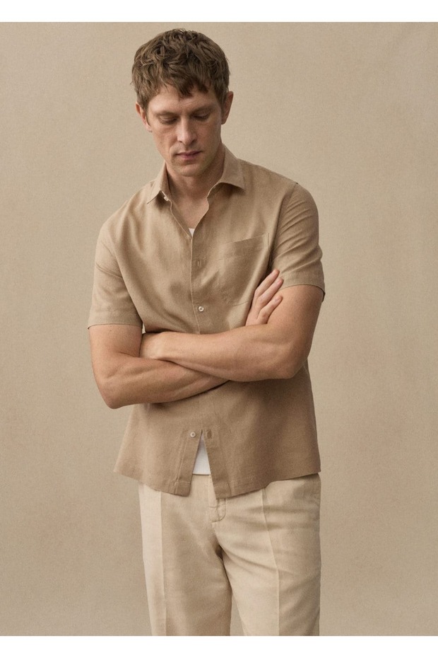 Cepli Regular Kesim Keten Gömlek - 6