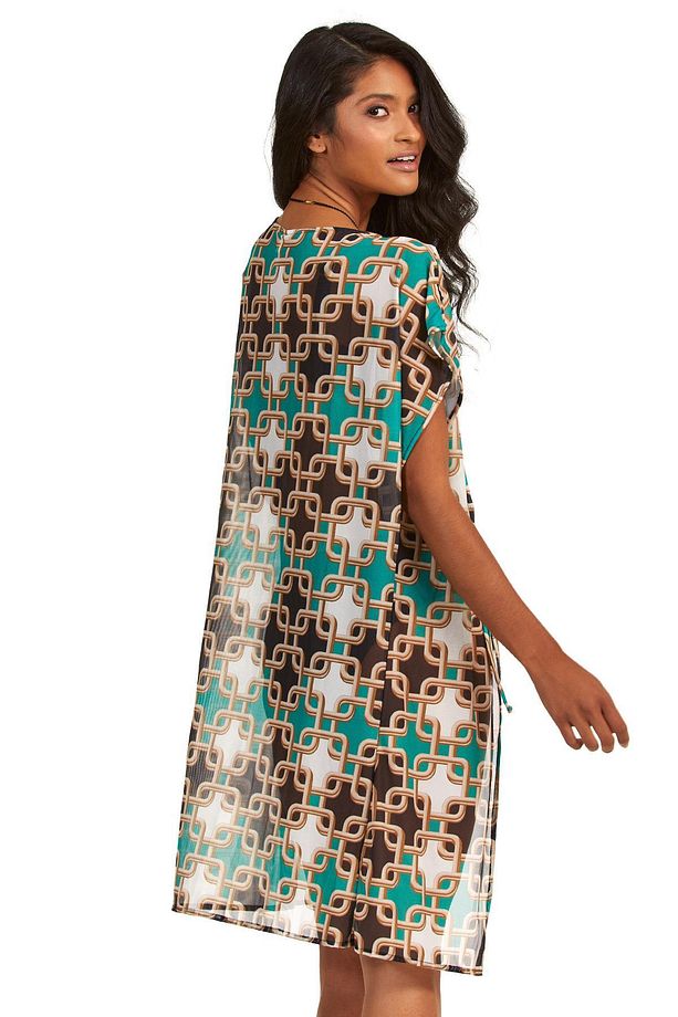 Yeşil Zincir Desenli Önü Açık Kısa Kaftan - 3