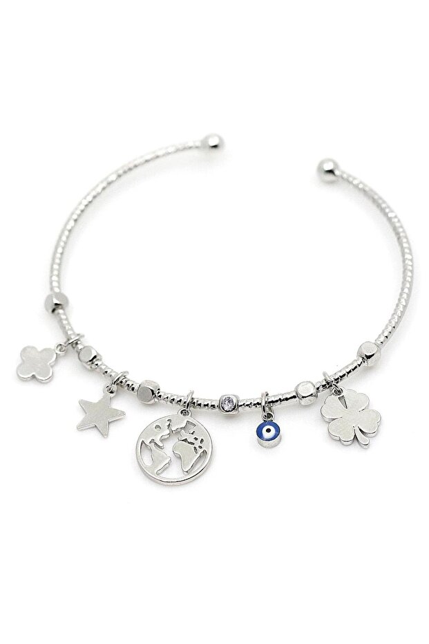 Object String Silver Color Handcuff Bracelet - 1
