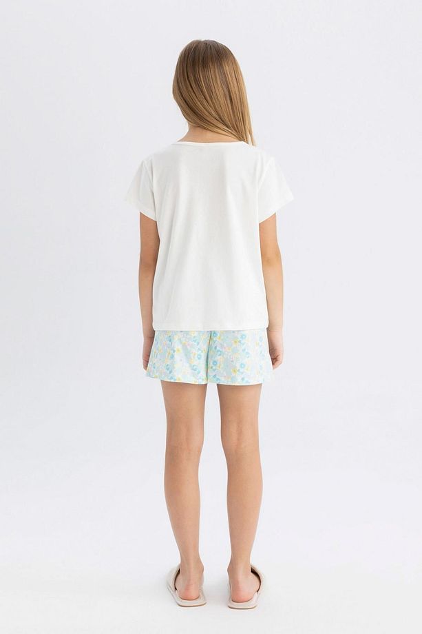 Kız Çocuk Pijama Takımı Bisiklet Yaka Baskılı Kısa Kollu Üst Şort D2915a824sm - 6