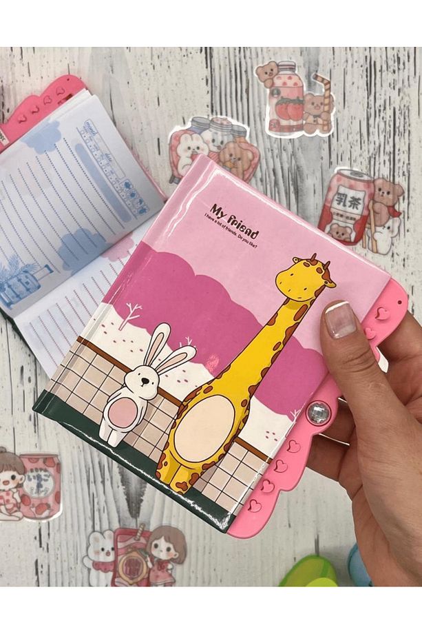 Sevimli Zürafa Desenli Şifreli Özel Tasarım Defter/ Notebook / Ajanda / Bullet Journal - 1