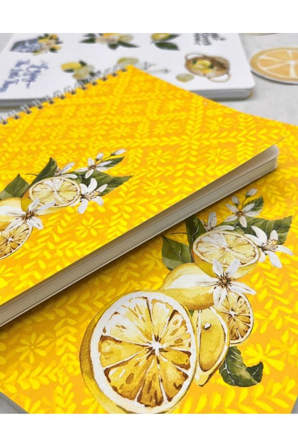 Çizgisiz Limon Çiçekli Spiralli Defter Tek Yaprak Stickerlı - 6