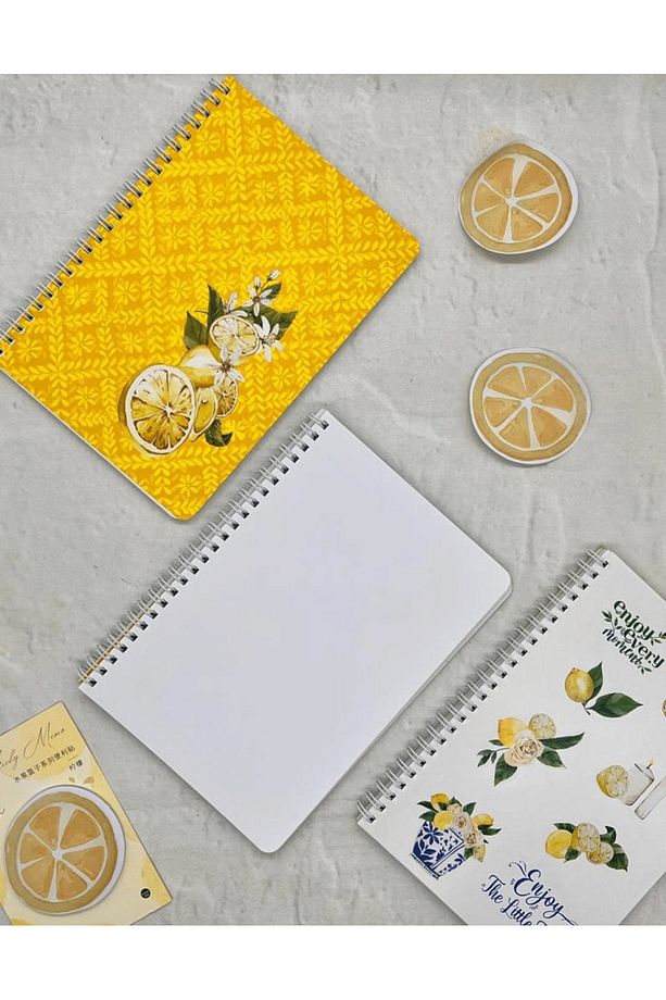 Çizgisiz Limon Çiçekli Spiralli Defter Tek Yaprak Stickerlı - 2