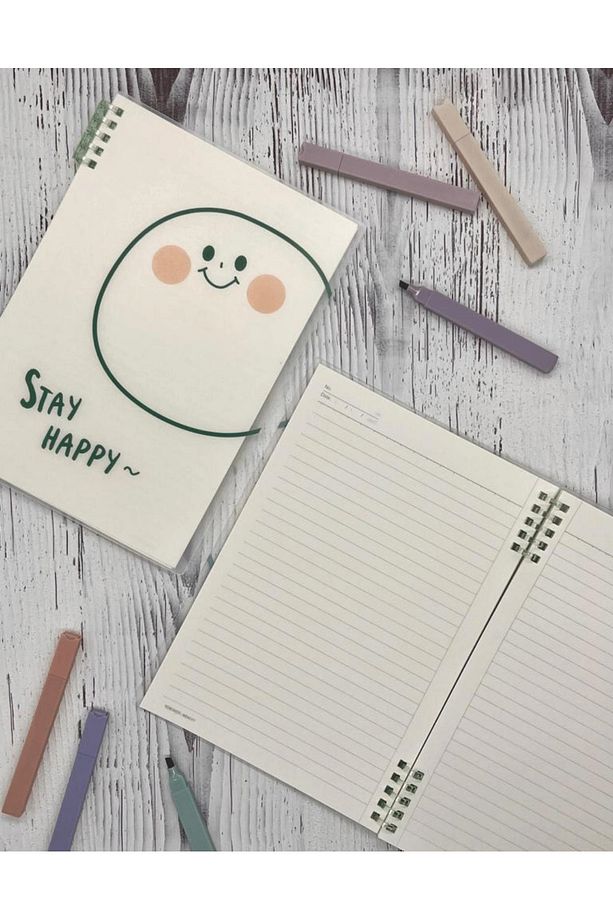 Sevimli Stay Happy Desenli Spiralli Binder B5 Defter / Scrapbook /Notebook/Bullet Journal - 2