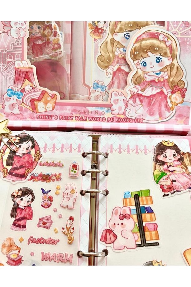 Sevimli Kız Pembe Kutu Dopdolu Binder Defter Hediye Seti / Kutu Set / Notebook / Bullet Journal - 6