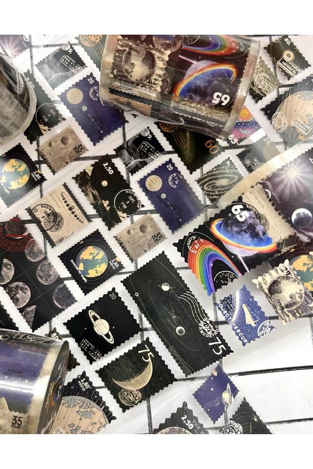 Uzay Temalı Tek Tek Çıkartmalı Pul Washi Bant / Sticker / Çıkartma/Bullet Journal/ Defter Süsleme - 6