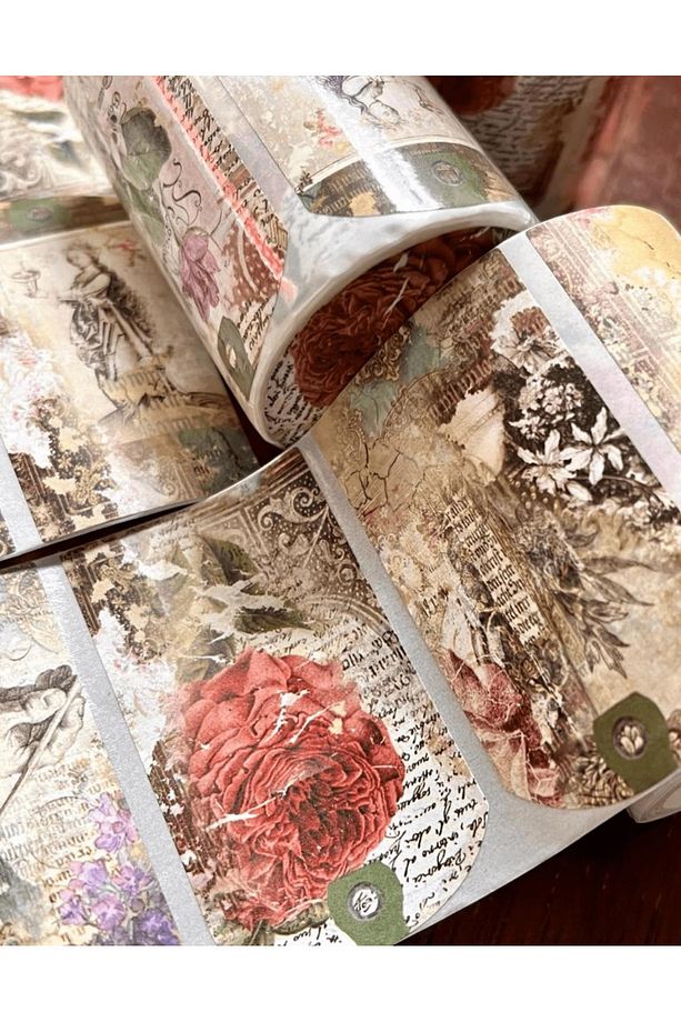 Retro Gül Temalı Tek Tek Çıkartmalı Pul Washi Bant / Sticker/ Çıkartma/bullet Journal - 8