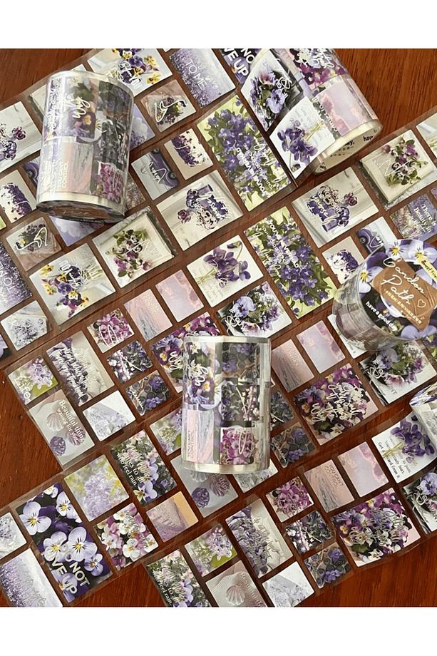 Garden Path Mor Çiçekler Tek Tek Çıkartmalı Pul Washi Bant / Sticker / Çıkartma/Bullet Journal - 3