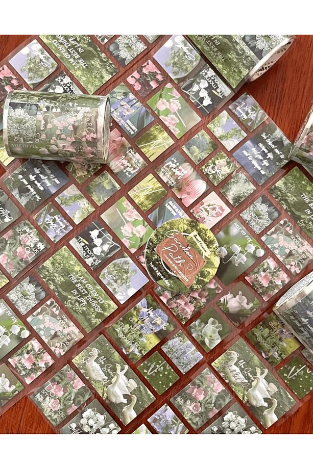 Garden Path Yeşil Çiçekler Tek Tek Çıkartmalı Pul Washi Bant / Sticker / Çıkartma/Bullet Journal - 2