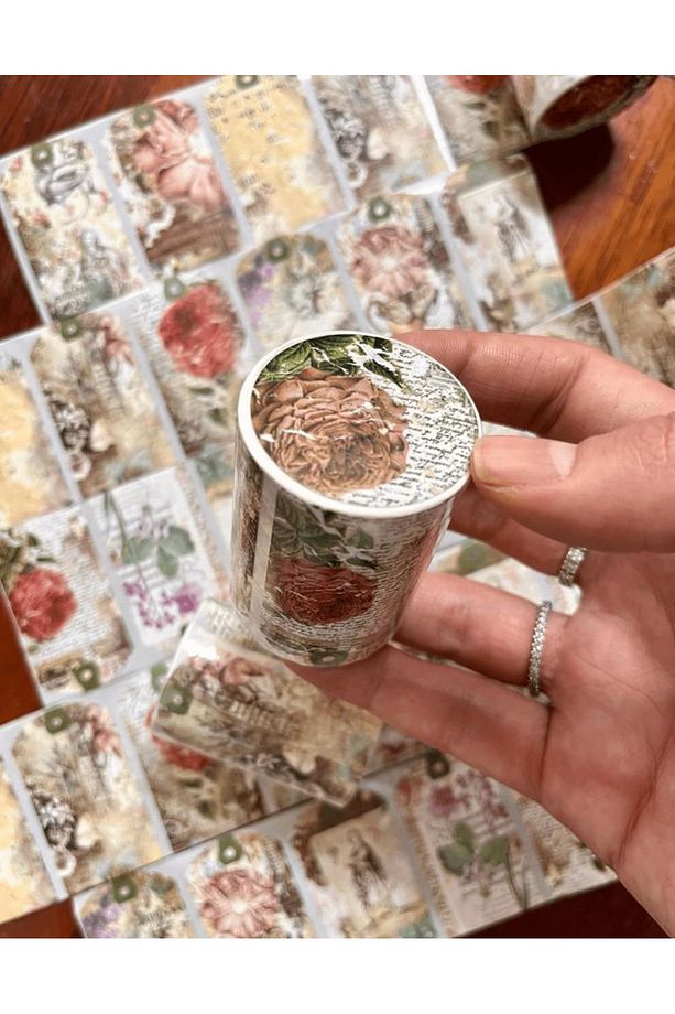 Retro Gül Temalı Tek Tek Çıkartmalı Pul Washi Bant / Sticker/ Çıkartma/bullet Journal - 1