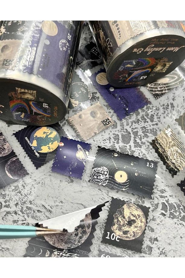 Uzay Temalı Tek Tek Çıkartmalı Pul Washi Bant / Sticker / Çıkartma/Bullet Journal/ Defter Süsleme - 3
