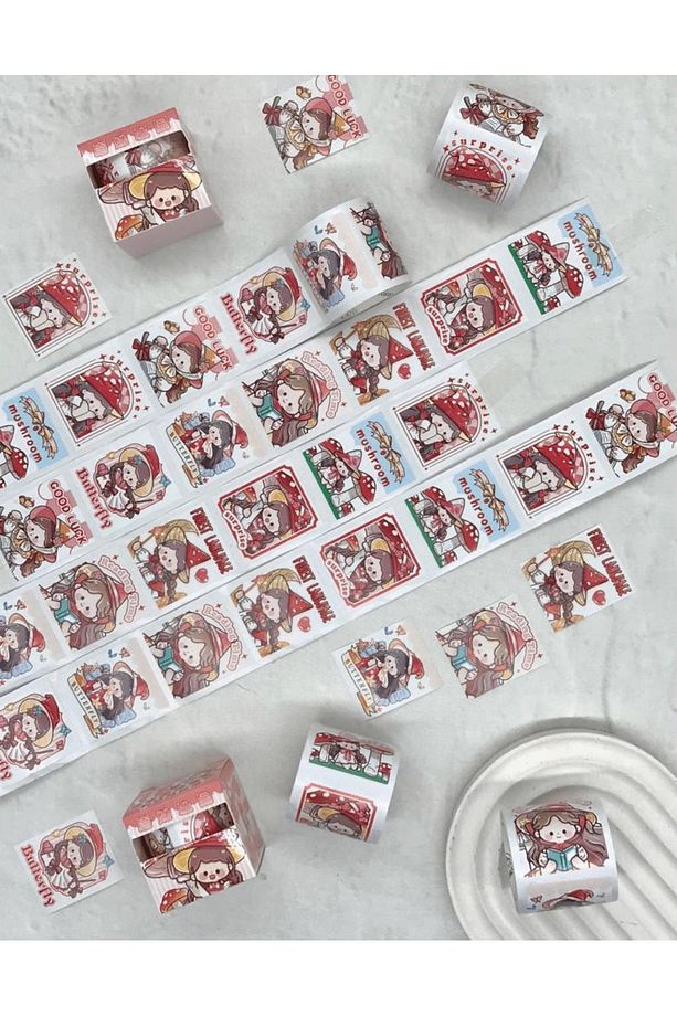 Sevimli Kırmızı Şapkalı Kız Tek Tek Çıkartmalı Washi Bant / Sticker /Çıkartma/Bullet Journal/Defter - 2