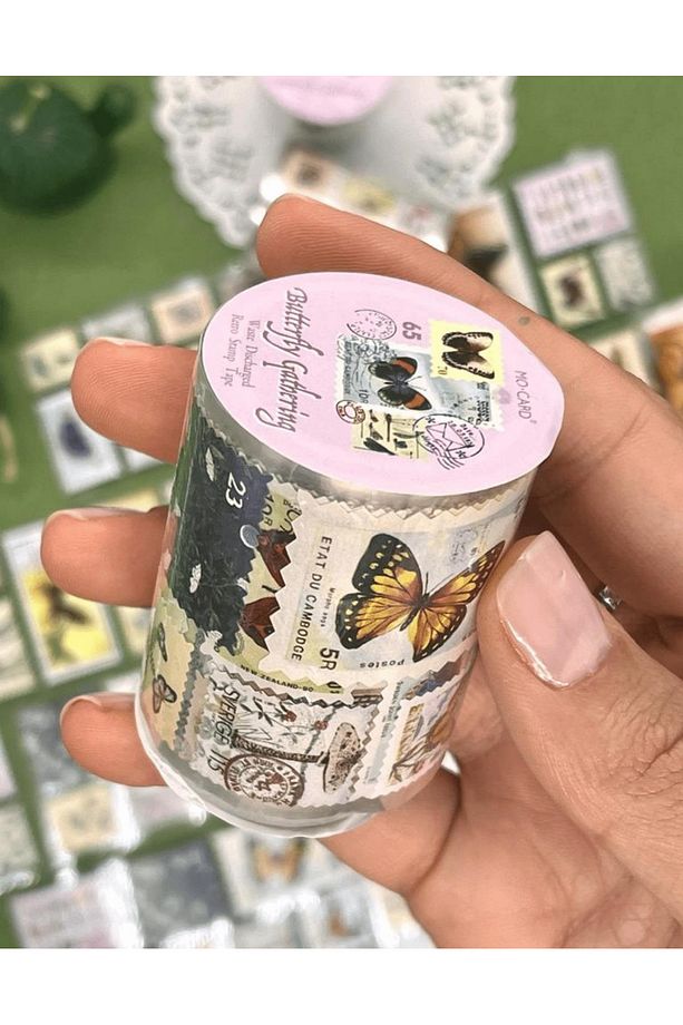 Kelebek Temalı Tek Tek Çıkartmalı Pul Washi Bant / Sticker / Çıkartma/Bullet Journal/ Defter Süsleme - 1