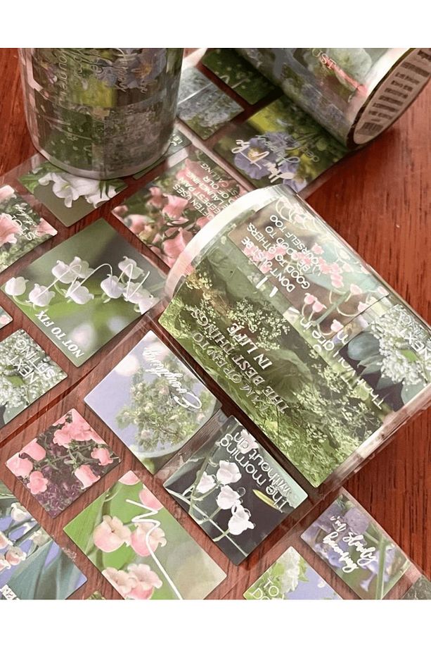Garden Path Yeşil Çiçekler Tek Tek Çıkartmalı Pul Washi Bant / Sticker / Çıkartma/Bullet Journal - 7