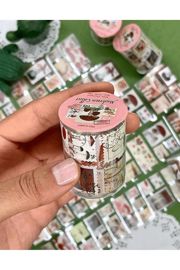 Mantar Temalı Tek Tek Çıkartmalı Pul Washi Bant / Sticker / Çıkartma/Bullet Journal/ Defter Süsleme - 1