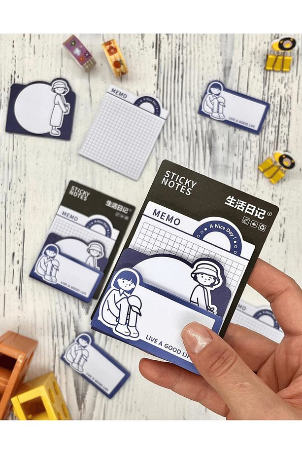 3 Parça Farklı Boyutlarda Mavi Sticky Note Set / Post-it / Bloknot / Not Kağıdı - 1