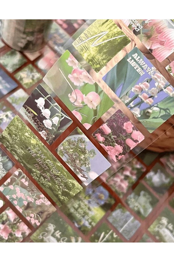 Garden Path Yeşil Çiçekler Tek Tek Çıkartmalı Pul Washi Bant / Sticker / Çıkartma/Bullet Journal - 5