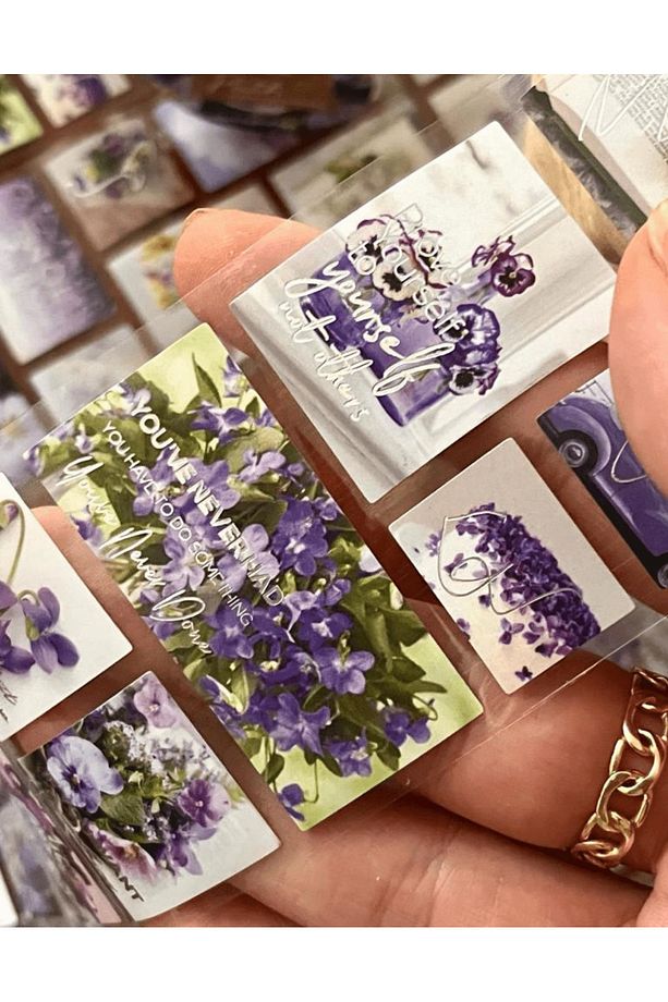 Garden Path Mor Çiçekler Tek Tek Çıkartmalı Pul Washi Bant / Sticker / Çıkartma/Bullet Journal - 4